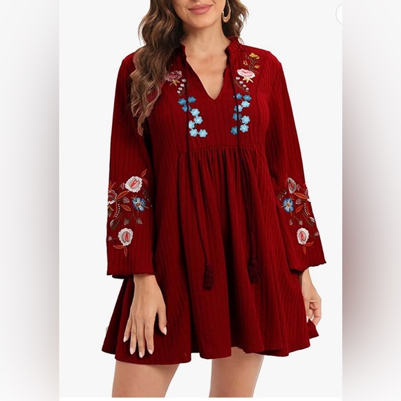 Tiptupu women’s Velvet V neck Long sleeve shift mini dress not new normal wear - Picture 2 of 14